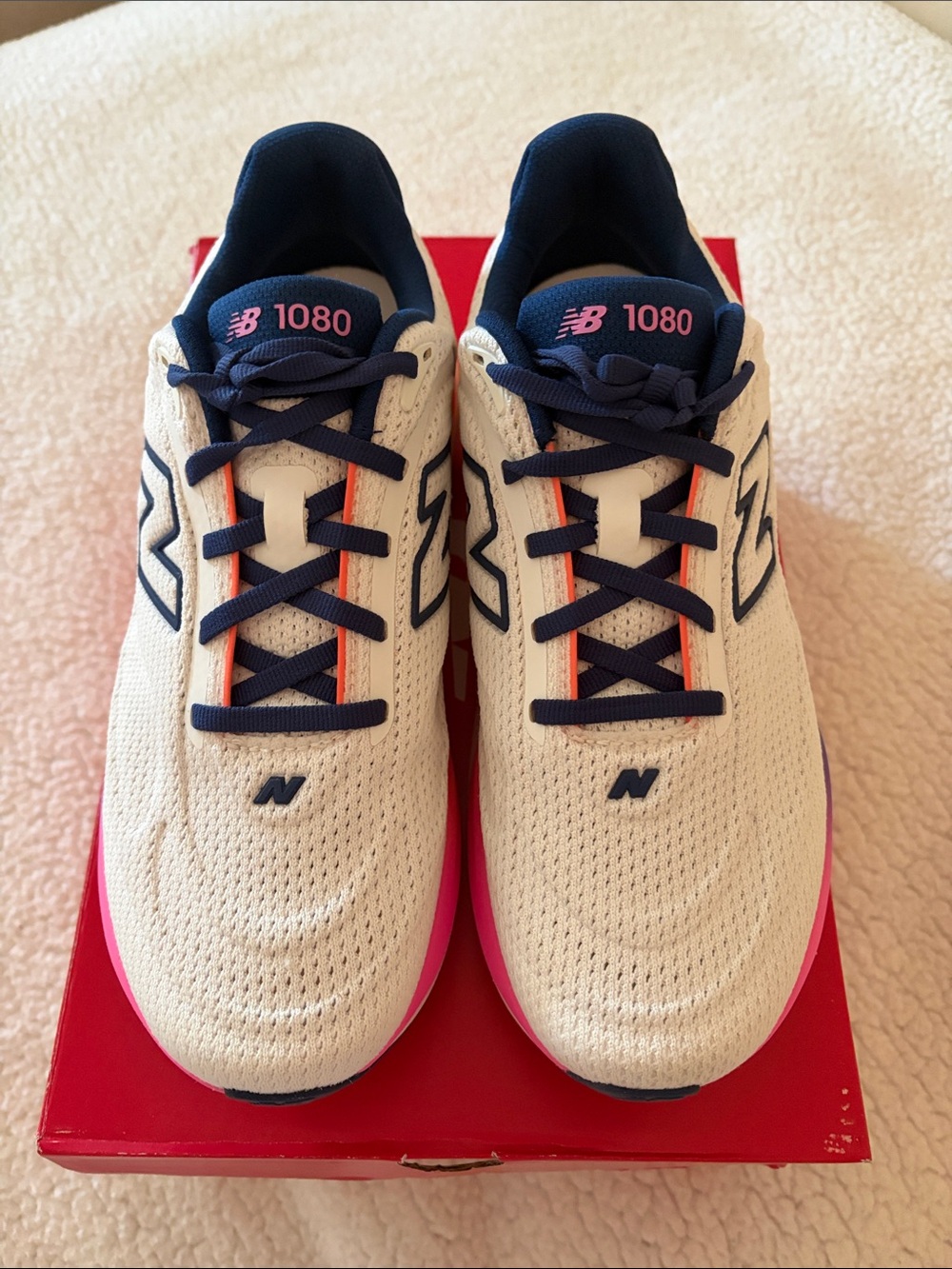 New Balance Womens 1080 Sneakers- White Navy & Pink